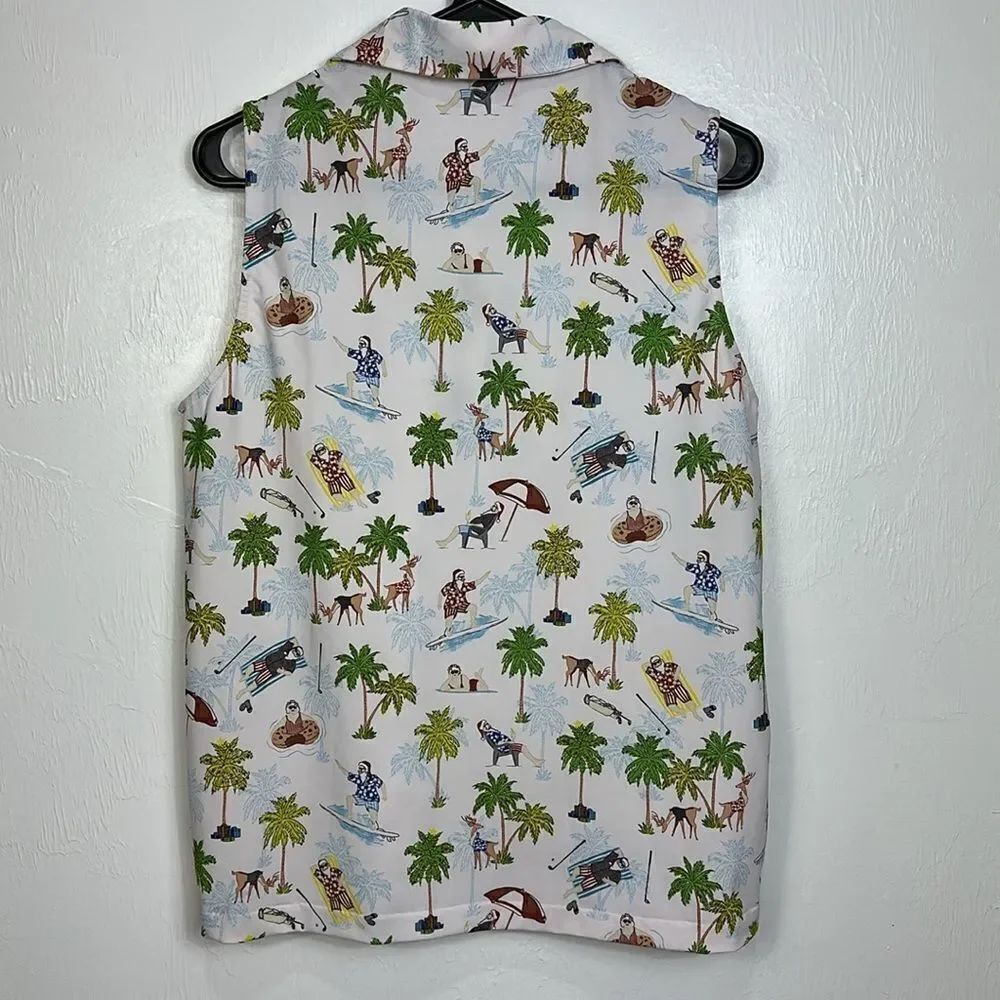 Kenny Flowers White Tropical Print Collared Sleeveless Top Size L - Picture 3 of 8